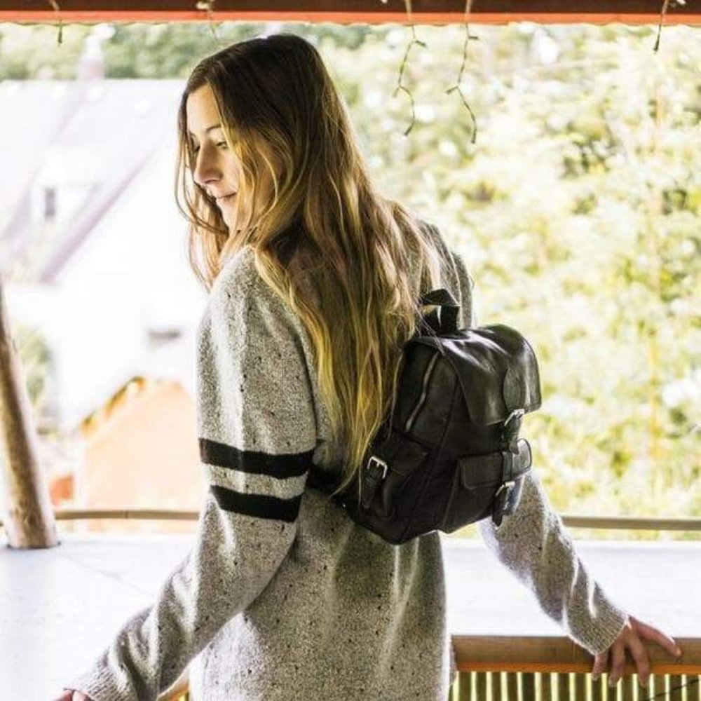 Sadie Black Real Leather Backpack Anabaglish NEW - Picture 3 of 7